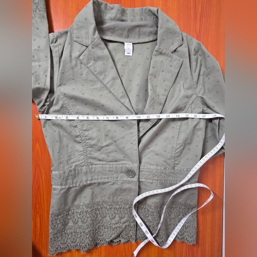 OLD NAVY VINTAGE 100% COTTON Y2K ARMY GREEN JACKET BLAZER W/EMBROIDERY sz S NEW - Picture 5 of 11